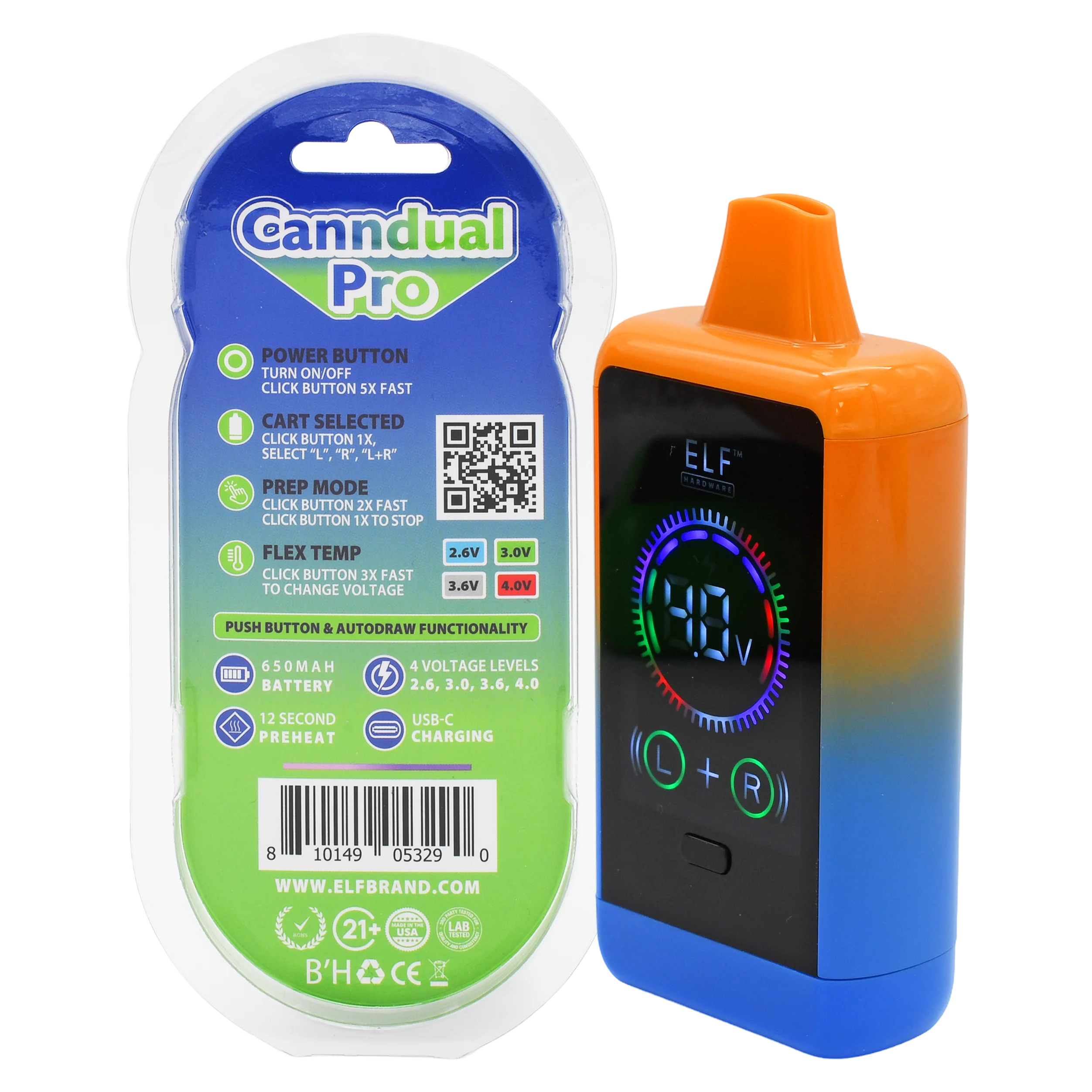 ELF Canndual Pro Discreet Dual 510 Thread Vape Cart Battery - Image 8